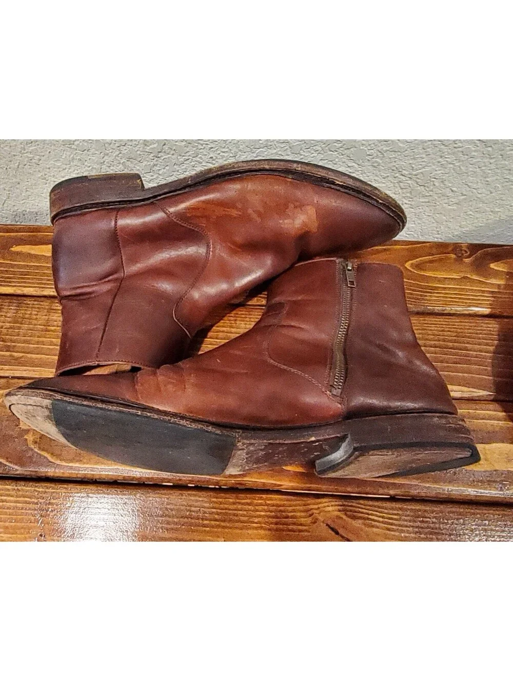 FRYE Paul Leather Boots  Inside Zip Men's Size 13D  Cognac Brown Mexico